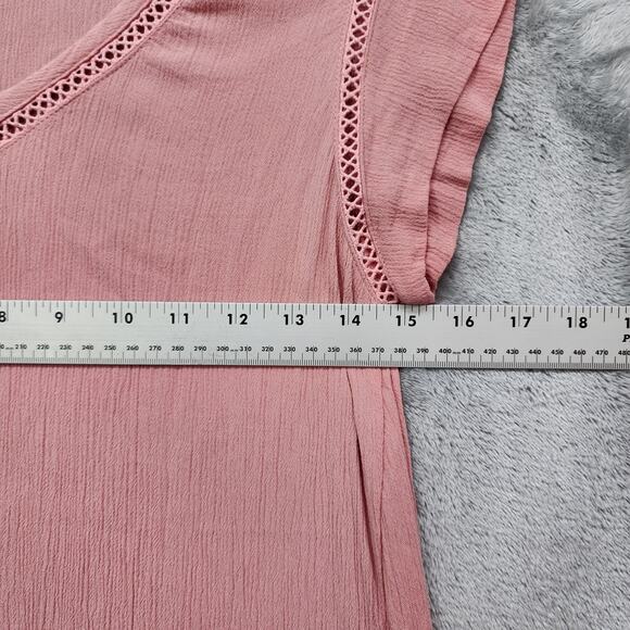 Ellen Tracy Top Womens M Tea Rose Pink V-Neck Loose Fit Tunic Short Cap Sleeves - Picture 7 of 9